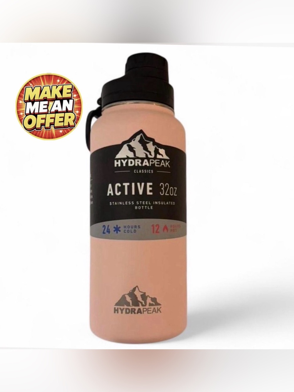 HYDRAPEAK Active 32oz Stainless Steel Water Bottle - Light Peach (Seashell)